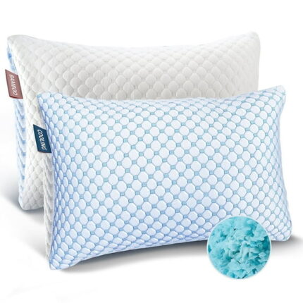 Virtu Cooling Memory Foam Pillows For Bed 2 Pack, Reversible Soft Pillow Cooling Pillow Cover, Standard Pillow Set of 2 Pack