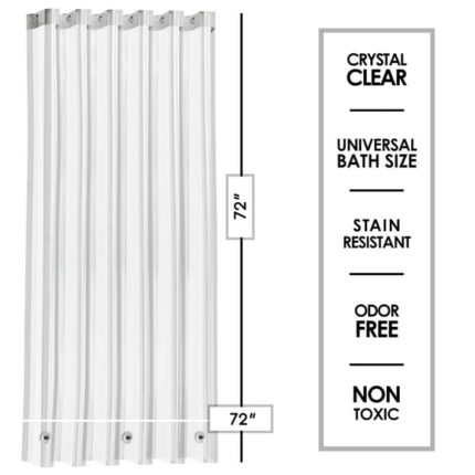 Virtu Premium 8G Plastic Shower Curtain Mildew Resistant, Waterproof Shower Liner, 72" X 72", Clear