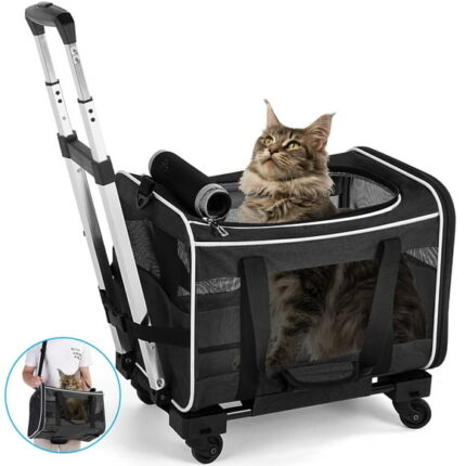 WFUN Pet Carrier with Wheels for Small Medium Dogs & Cats Travel Flight Camping Outdoor