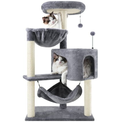 WK 39.37" Cat Tree Cat Tower with Cat Condo and Big Hammock for Indoor Small Cats,Grey