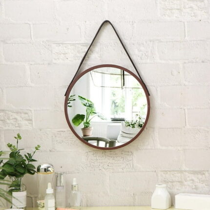 Wall Mounted Mirror Decorative Farmhouse Circle Rustic Mirror with Hanging Rope for Bathroom Bedroom Living Room Entryway