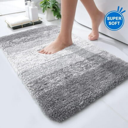 Evlmd Grey Bathroom Rugs Mat, Large Bath Rug for Bathroom Floor Non-Slip, Super Elastic Soft Easier to Dry Bath Shower Mat Runner, Machine Washable Bath Mat, 16" x 24"