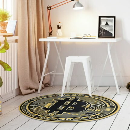 Well Woven Money Bitcoin Novelty Novelty Black Gold 5'3" Round Rug