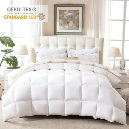 Yalamila Down Comforter Feather Duvet Insert Cotton Summer Cooling White Goose Duck Down Comforter All Season Solid, Queen