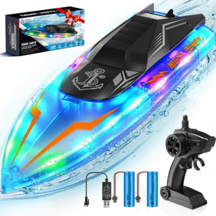 Yexmas 2.4 GHz Remote Control Boat for Pool and Lakes, 15+MPH Fast RC Boat, RC Toy Boats for Adults and Kids, Blue