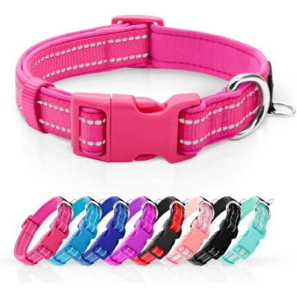 azuza Reflective Dog Collar Super Soft Neoprene Padded Dog Collars with ID Tag Ring for Small Medium Large Dogs