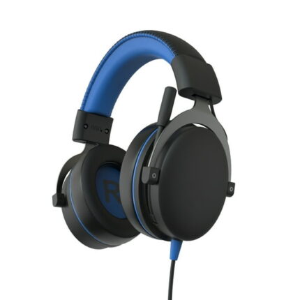 onn. PlayStation Wired Video Game Headset with 3.5mm Connector, Flip-to-Mute Mic, Cooling Gel Earpads and 50mm Speakers - Black and Blue